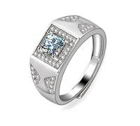 NZVCQVPU 18K Rings for Men, Wedding Ring Men Adjustable Wide Signet with Square Round Lab Diamond Wedding Bands White