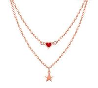 NZVCQVPU 18K Rose Star Heart Two Layer Necklace for Women Pendant Necklace 18 Inch
