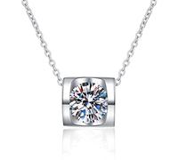 NZVCQVPU 18K White Necklace Chain for Women, Charm Choker Dainty Necklaces Classic Design with 1ct Round Lab Diamond Pendant Necklace for Women White