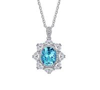 NZVCQVPU 18K White Pendant Necklace for Women, Charm Choker Dainty Necklaces Luxury Flower Oval Blue Topaz with Moissanite Chain Necklace for Women White