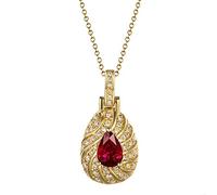 NZVCQVPU 18k Yellow Wave Red Pear 0.56CT Ruby with White Round 0.22CT Diamond Necklace for Women Pendant Necklace 18 Inch