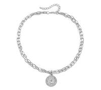 NZVCQVPU 2 Layered Necklaces for Womens, Womens Necklace for Wedding Adjustable White Plated Oval Link Chain Necklace with Round Pendant