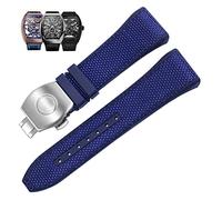 NZVCQVPU 28mm Nylon Genuine Leather Silicone Watch band Black Blue Folding Buckle Watch Strap For Franck Muller V45 Series Watchbands
