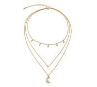 NZVCQVPU 3 Chain Necklace for Women, Bohemian Necklaces Jewelry for Women Adjustable Plated with Heart and Moon Pendant