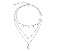 NZVCQVPU 3 Chain Necklace for Women, Bohemian Necklaces Jewelry for Women Adjustable Plated with Heart and Moon Pendant