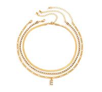 NZVCQVPU 3 Layer Necklaces for Women, Bohemian Jewelry for Women Necklace Adjustable Plated Figaro Chain and Tennis Necklace with Initials E Pendant