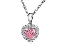 NZVCQVPU 9K/14K/18K White Necklace for Women, Elegant Pink Heart 1ct Moissanite Gemstone Pendant Jewellery Chain 16+2 Inch