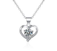 NZVCQVPU 9K Chain Necklace Women, Charm Choker Dainty Necklaces Classic Heart with Round Lab Diamond Pendant Necklace for Women White