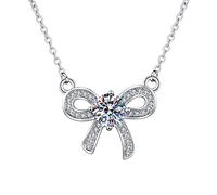 NZVCQVPU 9K Pendant Necklaces for Women, Charm Choker Dainty Necklaces Classic Hollow Bowknot with 4 Prong Round Lab Diamond Chain Necklace for Women White