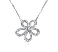 NZVCQVPU 9K White Pendant Necklace for Women, Charm Choker Dainty Necklaces Hollow Flower with Round Lab Diamond Chain Necklace for Women White
