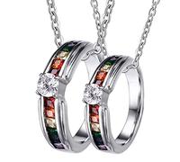 NZVCQVPU Anneau, colliers de couple pour lui et son acier inoxydable personnaliser la bague LGBT avec un cadeau Rainbow Zirconia pour femme