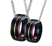 NZVCQVPU Anneau, couple Personnalisez Black en acier inoxydable personnalisé Ring 8 mm Black LGBT avec des bords arc-en-ciel Gift For Women