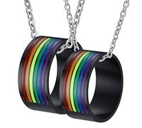NZVCQVPU Anneaux de couple, bague en acier inoxydable noir personnalisé Anneau LGBT noir personnalisé avec cadeau en émail arc-en-ciel pour hommes