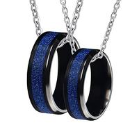 NZVCQVPU Bague, colliers pour couples en tungstène noir personnalisé, 8 mm, anneau noir incrusté câble en métal bleu, cadeau de fiançailles pour homme