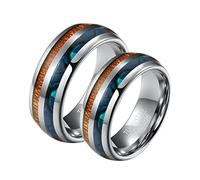 NZVCQVPU Bagues de fiançailles personnalisées en tungstène de 8 mm avec grain de bois pour couples, Women N 1/2 + Men R 1/2, Standard, Standard