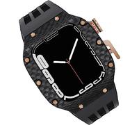 NZVCQVPU Carbon Fiber Watch Case Fluorine Rubber Strap，For 44mm 45mm 49mm，Titanium Metal Frame Bumper Sport Waterproof Bands 316L Stainless Steel Clasp，For Iwatch 8/7/6/5/4/SE