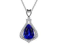 NZVCQVPU Collier 18K Personnalisé 3,02Ct Forme de poire Tanzanite avec un collier pendentif en diamant de 0,21ct pour les femmes