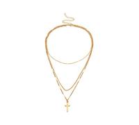 NZVCQVPU Collier à 3 couches pour femme, collier bohème pour filles, collier de perles plaqué réglable avec pendentif en forme de croix
