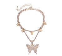 NZVCQVPU Collier chaîne 2 couches pour femme, collier bohème pour femme, collier de tennis réglable en alliage avec pendentif papillon