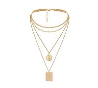 NZVCQVPU Collier chaîne 4 couches pour femme, collier bohème pour femme, collier de mariage réglable plaqué collier avec pendentif rond et étiquette