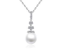 NZVCQVPU Collier d'amitié, colliers dames allongé câble zircone rond blanc perle pendentif conception de mariage collier 450 mm