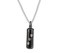 NZVCQVPU Collier de cendres pour animaux personnalisable, bijoux de crémation pour cendres pour hommes pendentif cylindre en acier inoxydable avec imprimé de patte