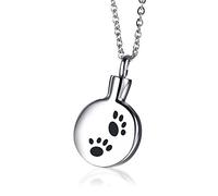 NZVCQVPU Collier de cendres pour animaux personnalisable, collier urne de crémation pour femmes pendentif rond en acier inoxydable avec imprimé de patte