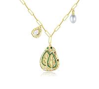 NZVCQVPU Collier de fantaisie, femme allongée de longue date de longue forme ronde de zircone à feuilles de zircone