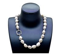 NZVCQVPU Collier de mode Blanc Natural Pearl Square Accessoires Collier vintage Collier de perles baroque pour femmes (couleur: blanc, taille: 45 cm) (blanc 50 cm)