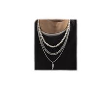 NZVCQVPU Collier de perle multi-couches chaîne grossière pour les pendentifs d'aile pour hommes ensemble de 3 câbles de câble épais chaîne à tendance réglable des hommes unisexes (style 5)
