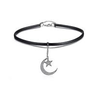 NZVCQVPU Collier de remise des diplômes, collier pour femmes noires cubiques zirconi la lune étoile suspendue conception de la Saint-Valentin Collier 400 mm