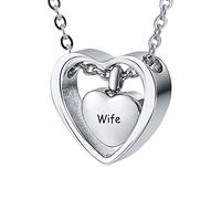 NZVCQVPU Collier funéraire pour cendres - En acier inoxydable - Gravure en forme de cœur - Nom de famille anglais - Collier urne pour cendres