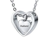 NZVCQVPU Collier funéraire pour cendres - En acier inoxydable - Gravure en forme de cœur - Nom de famille anglais - Collier urne pour cendres