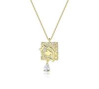 NZVCQVPU Collier gothique, pendentif et câble allongé en zircone en zircone carrée avec reine motif engagement 450 mm