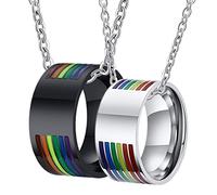 NZVCQVPU Collier pendentif réglé pour les femmes hommes en acier inoxydable en acier inoxydable LGBT émail arc-en-ciel 10 mm assorties de promesses assorties pour elle et elle