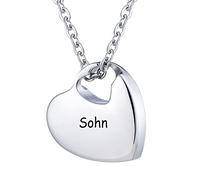 NZVCQVPU Collier pour cendres humaines, collier en acier inoxydable avec gravure en forme de cœur avec noms de famille allemand/anglais