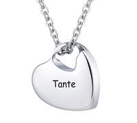 NZVCQVPU Collier pour cendres humaines, collier en acier inoxydable avec gravure en forme de cœur avec noms de famille allemand/anglais