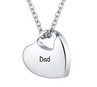 NZVCQVPU Collier pour cendres humaines, collier en acier inoxydable avec gravure en forme de cœur avec noms de famille allemand/anglais