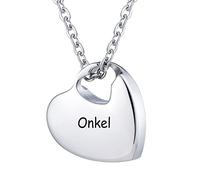 NZVCQVPU Collier pour cendres humaines, collier en acier inoxydable avec gravure en forme de cœur avec noms de famille allemand/anglais