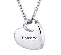 NZVCQVPU Collier pour cendres humaines, collier en acier inoxydable avec gravure en forme de cœur avec noms de famille allemand/anglais