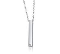 NZVCQVPU Collier pour elle et lui en acier inoxydable avec pendentif barre verticale et zircon avec chaîne de 50,8 cm