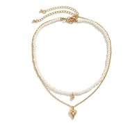NZVCQVPU Collier pour femme à 2 couches, collier tendance réglable plaqué perles et chaîne rolo avec pendentif en forme de cœur