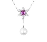 NZVCQVPU Collier saphir, collier 18K pour le flocon de neige avec un collier de saphir et de perles rose 0,77 cm