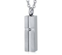 NZVCQVPU Collier urne pour cendres pour homme, collier souvenir pour cendres humaines, rectangulaire, en acier inoxydable avec oxyde de zirconium, taille unique, Standard, Standard