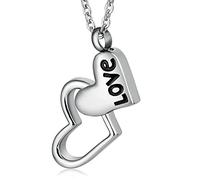 NZVCQVPU Collier urne pour homme à porter, collier funéraire en acier inoxydable pour cendres avec pendentif double cœur avec amour