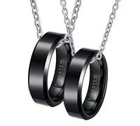 NZVCQVPU Colliers à anneaux pour couples, colliers de couple pour lui et son tungstène noir personnaliser un cadeau de bord biseauté à bague noire de 6 mm pour mari