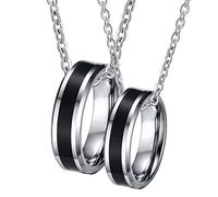 NZVCQVPU Colliers à anneaux pour couples, pour les couples personnalisent les colliers personnalisés 6 mm bord biseauté avec émail noir pour petite amie