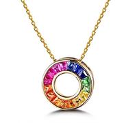 NZVCQVPU Colliers jaunes pour femmes, famille du halo arc-en-ciel jaune avec saphir coloré 1,33ct 13,6x13,6 mm