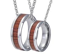NZVCQVPU Colliers personnalisés pour hommes, couples assortis Colliers en carbure de tungstène 8 mm argent en bois biseauté bord