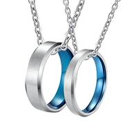NZVCQVPU Colliers pour hommes personnalisés, collier assorti pour les couples en acier inoxydable en argent bleu brossé bord biseauté